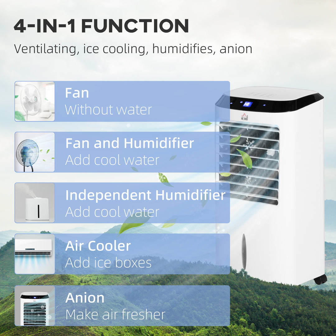 Portable Air Cooler, Evaporative Anion Ice Cooling Fan Water Conditioner Humidifier Unit with 10L Water Tank, 3 Modes, 3 Speed, Remote, Timer, Oscillating for Home Quiet Bedroom, White