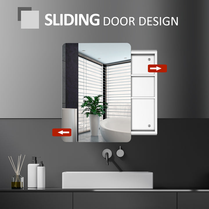 MCL Bathroom Storage Cabinet w/Sliding Mirror Door, Wall Mounted Bathroom Cabinet with 3 Shelves, Stainless Steel Frame, 46W x 66H cm