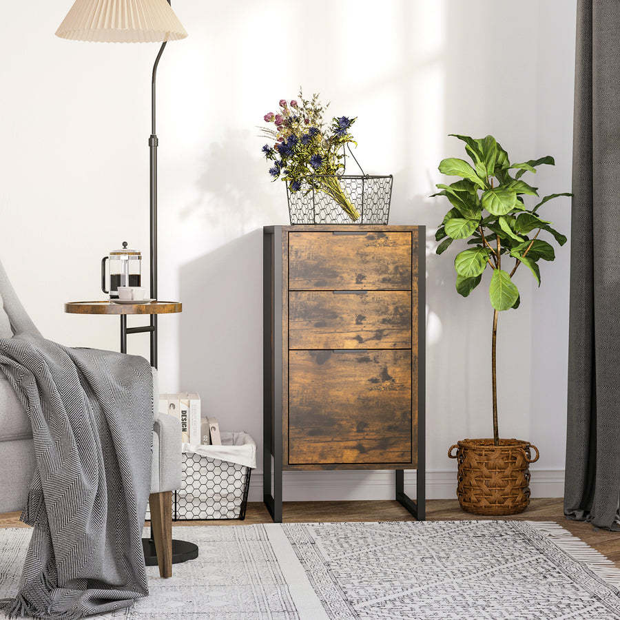 Bedroom Chest of Drawers, Industrial 3-Drawer Dresser, Storage Drawers Unit with Metal Frame for Living Room, Rustic Brown