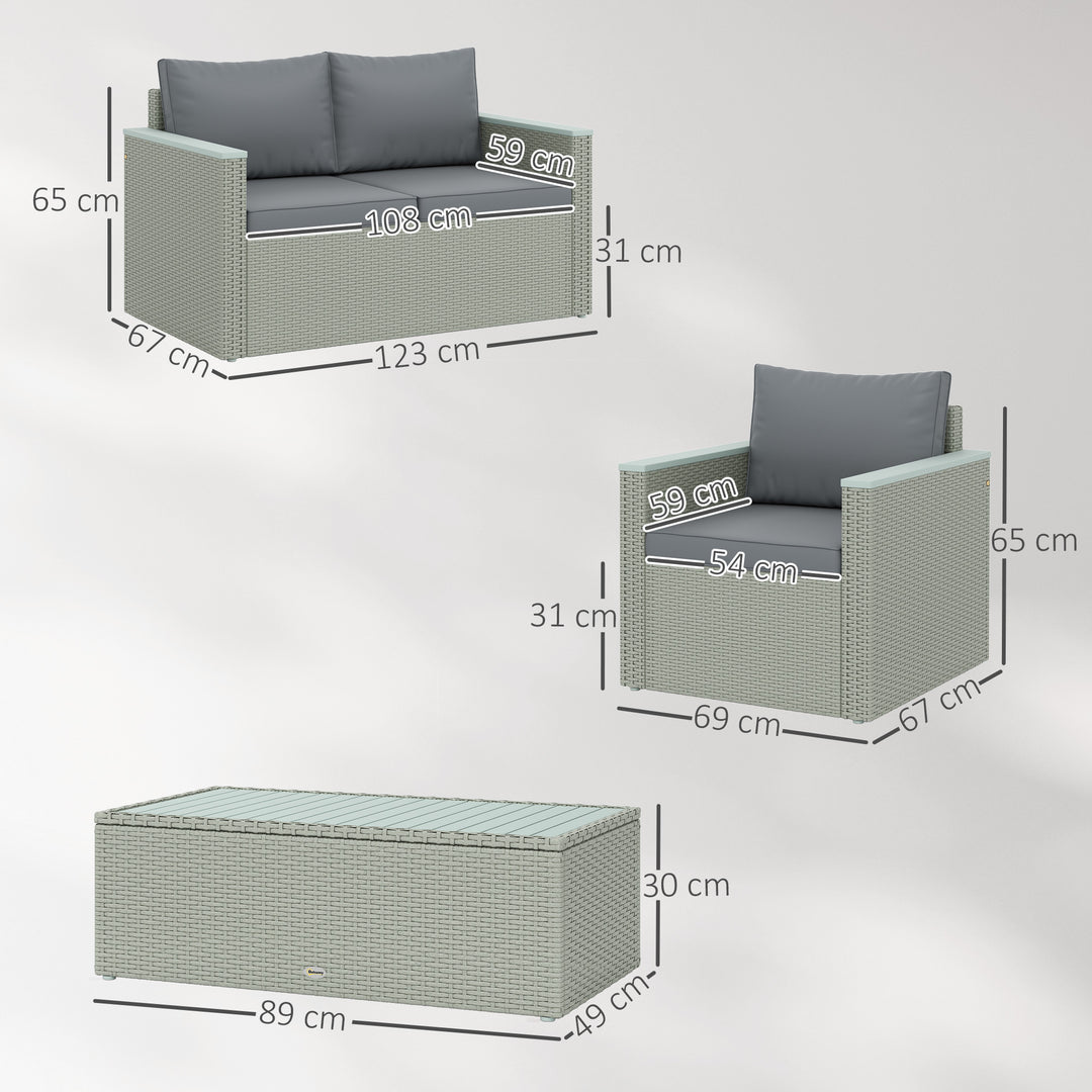 Four-Piece Rattan Sofa Set, with Wood-Top Table