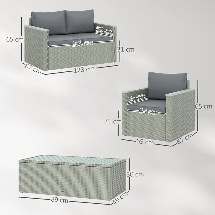 Four-Piece Rattan Sofa Set, with Wood-Top Table