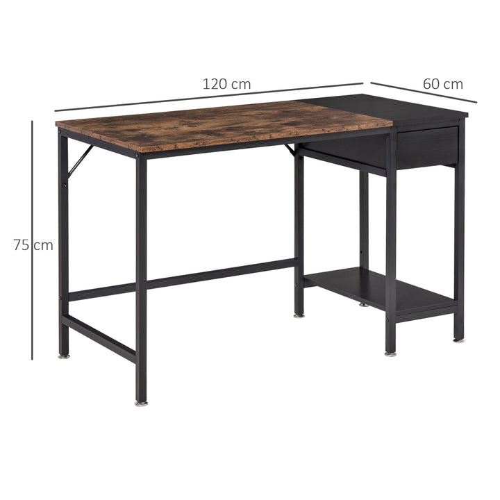 HOMCOM Computer Desk, Home Office Workstation for Study, Writing with CPU Stand and Drawer, Steel Frame, 120x60x75cm