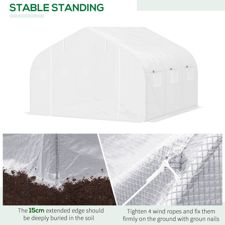 Walk-In Tunnel Greenhouse with Replacement Cover, Outdoor Growhouse with PE Cover, Roll Up Door and 6 Windows, 4.5 x 3 x 2 m, White