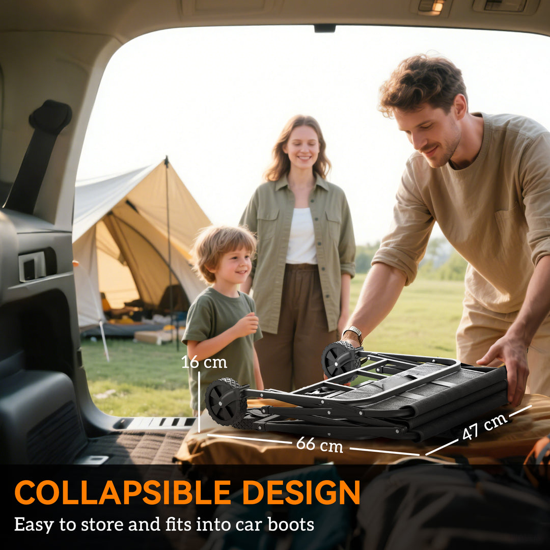 62L Festival Trolley on Wheels, Garden Folding Trolley Cart, 120kg Heavy Duty Collapsible Folding Wagon with Adjustable Handle and Carrying Bag for Beach, Camping, Festival, Grey