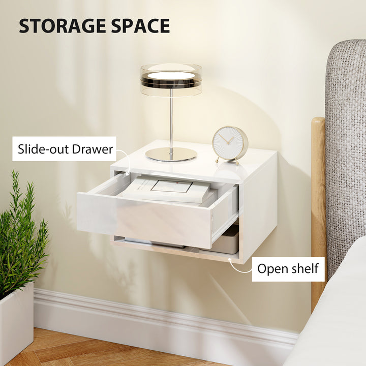 Set of Two Floating Bedside Tables, Wall Mounted Nightstand with Drawe