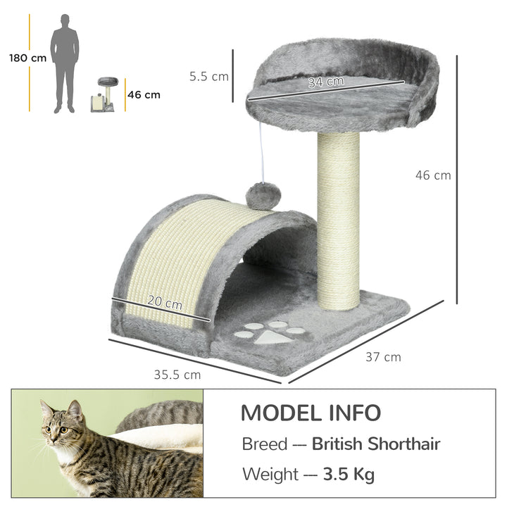 Cat Tree, Kitten Scratcher Activity Centre, with Sisal Scratching Post, Toy Ball - Grey