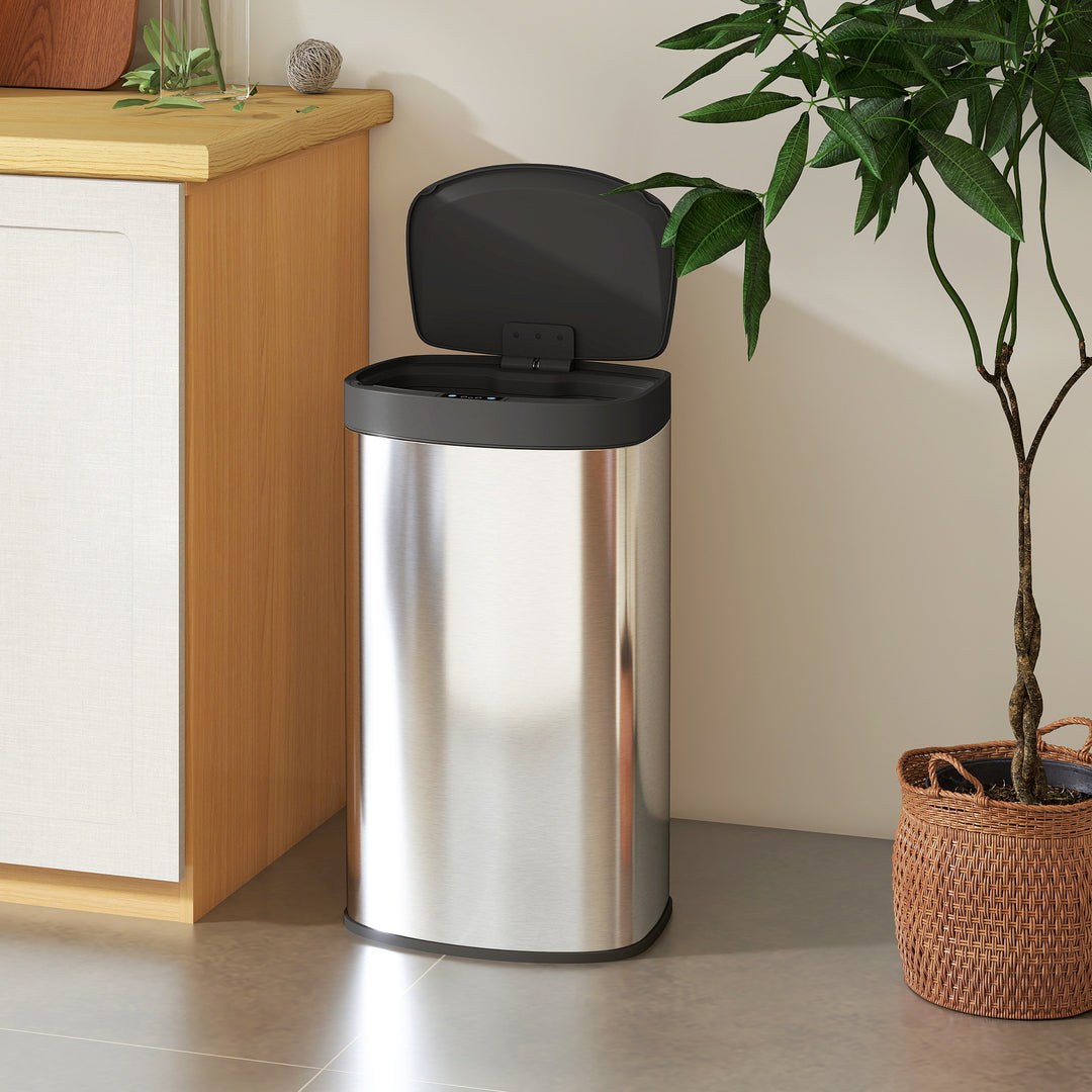 MCL 55L Sensor Bin with Soft-Close Lid, Automatic Touchless Motion Sensor Kitchen Bin with Fingerprint Resistant Stainless Steel for Hygienic Gyms, Home Office Use, Silver Tone