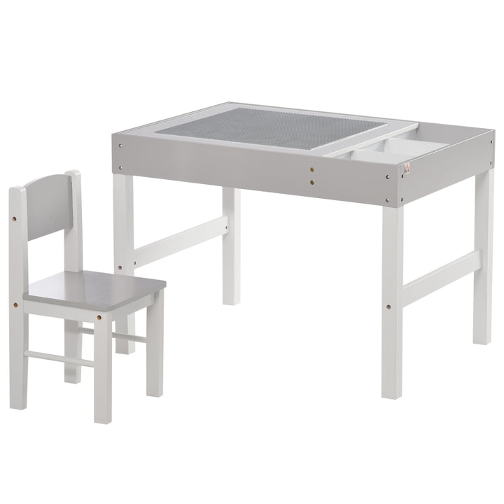 ZONEKIZ Kids Table and Chair Set, with Storage Space - Grey | Aosom UK