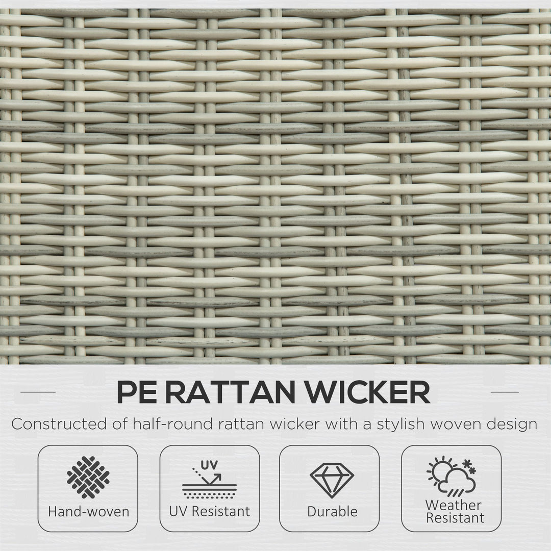 5 Pieces Rattan Bistro Set with Adjustable Back, Reclining Wicker Balcony Furniture with Cushions, Glass Top Coffee Table and Footstools, Outdoor Table and Chairs, Grey
