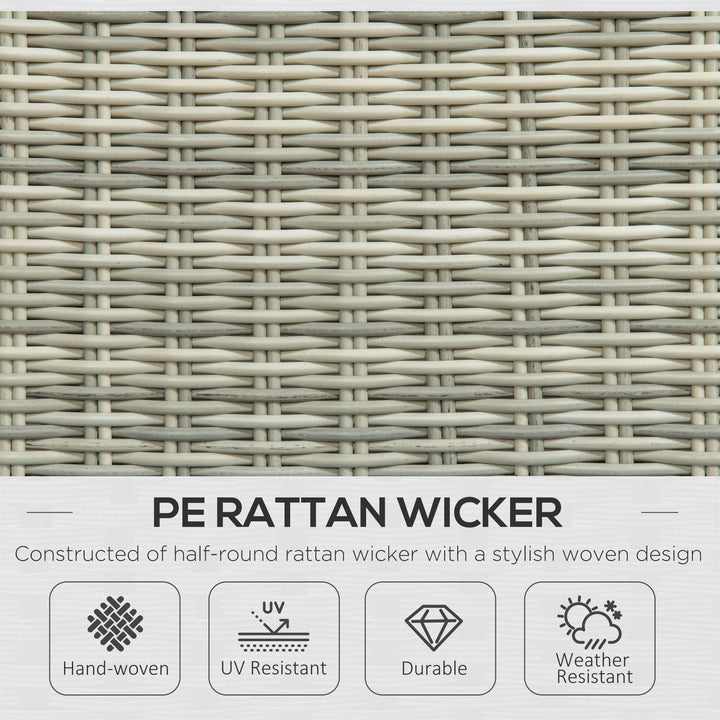 5 Pieces Rattan Bistro Set with Adjustable Back, Reclining Wicker Balcony Furniture with Cushions, Glass Top Coffee Table and Footstools, Outdoor Table and Chairs, Grey