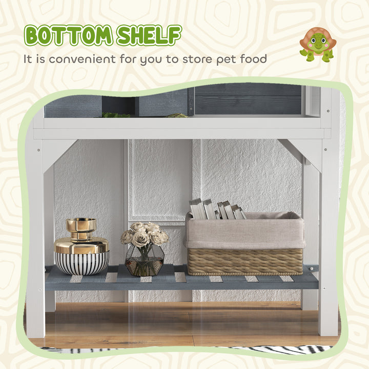 Wooden Tortoise House with Storage Shelf, Clear Observation Windows, Lamp Holder, Openable Top, Built-in Tray, Grey