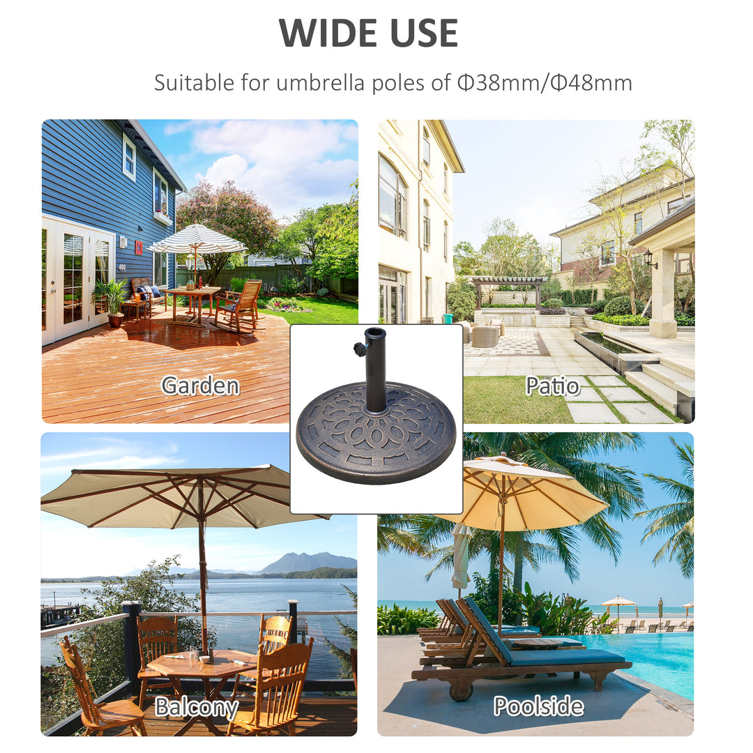 Outsunny 14kg Round Garden Parasol Base Holder Decorative Resin Market Umbrella Stand with Adjustable Coupler, Bronze | Aosom UK