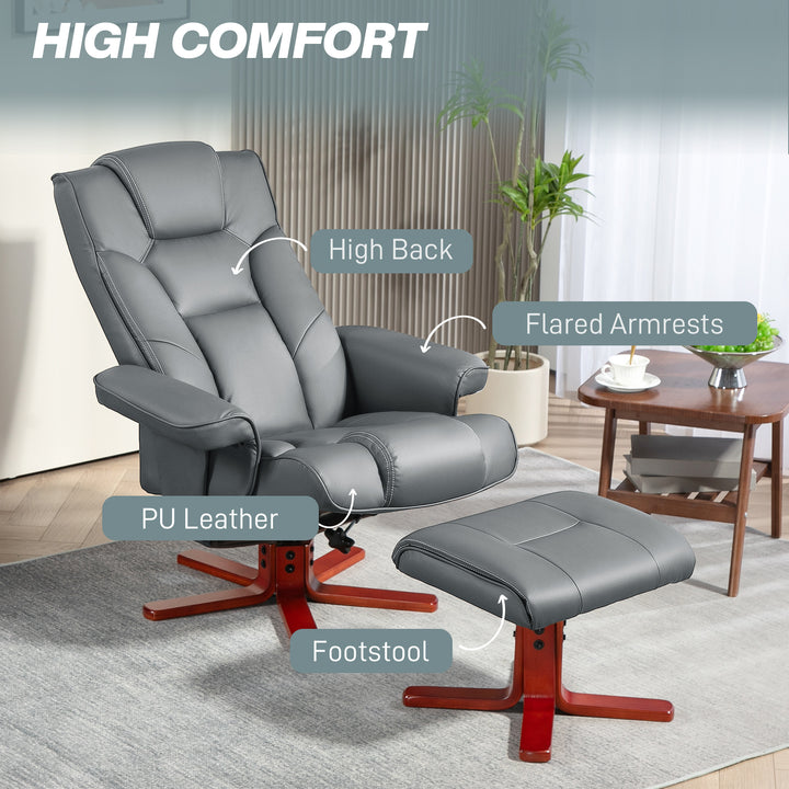 HOMCOM Faux Leather Manual Recliner and Footstool Set - Grey