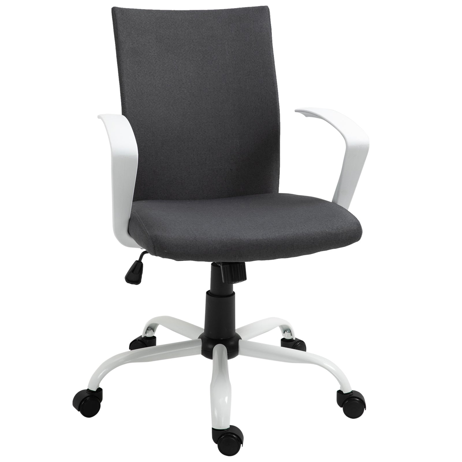 Office Chair Linen Swivel Computer Desk Chair Home Study Task Chair with Wheels, Arm, Adjustable Height, Dark Grey