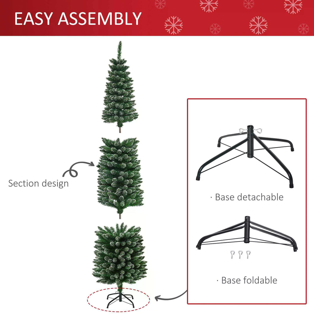 HOMCOM 6.5FT Artificial Snow Dipped Christmas Tree Xmas Pencil Tree Holiday Home Indoor Decoration with Foldable Black Stand, Green