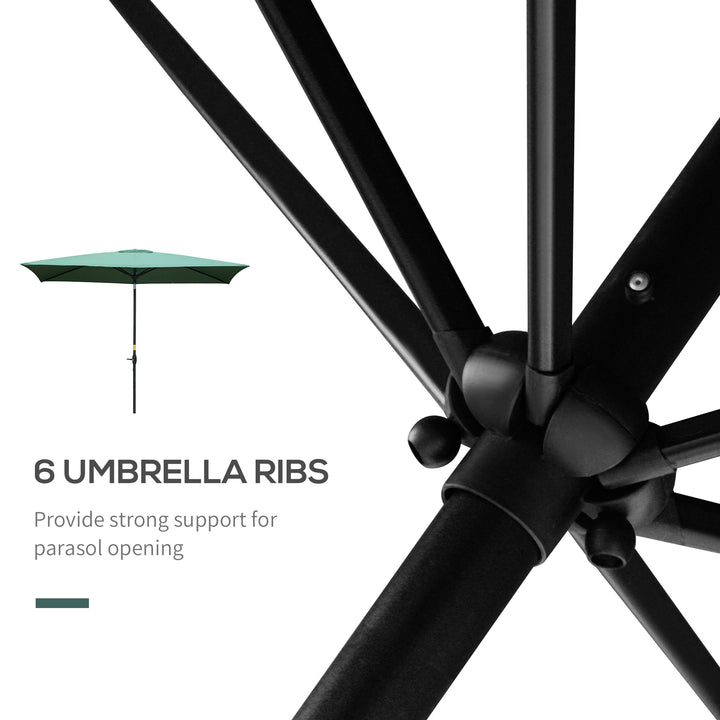 Outsunny Rectangular Market Umbrella, 2 x 3m Patio Outdoor Table Umbrella with Crank & Push Button Tilt, Green