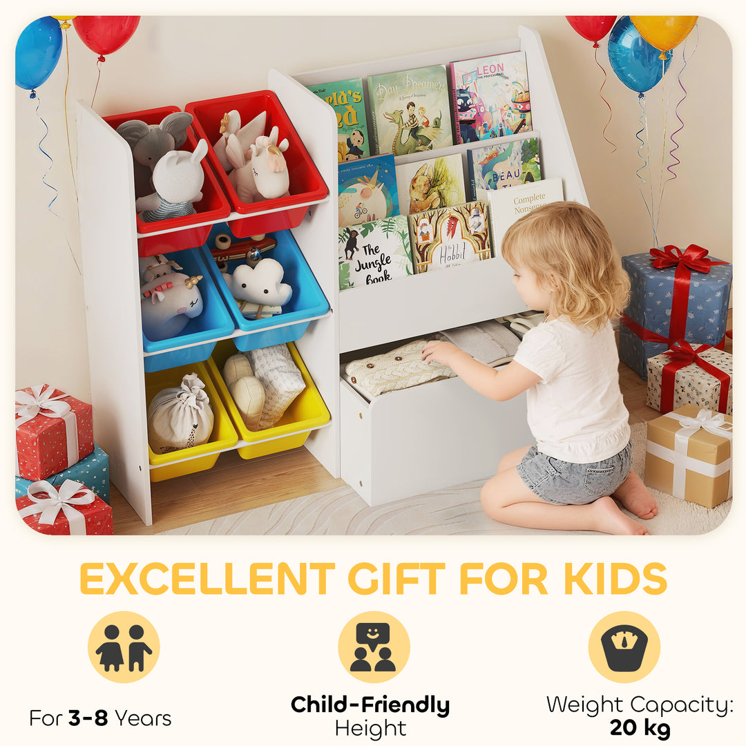 Toy Storage Unit, 3-Tier Toy Organiser Shelf with 6 Removable Storage Bins for Bedroom, Nursery, Multicoloured