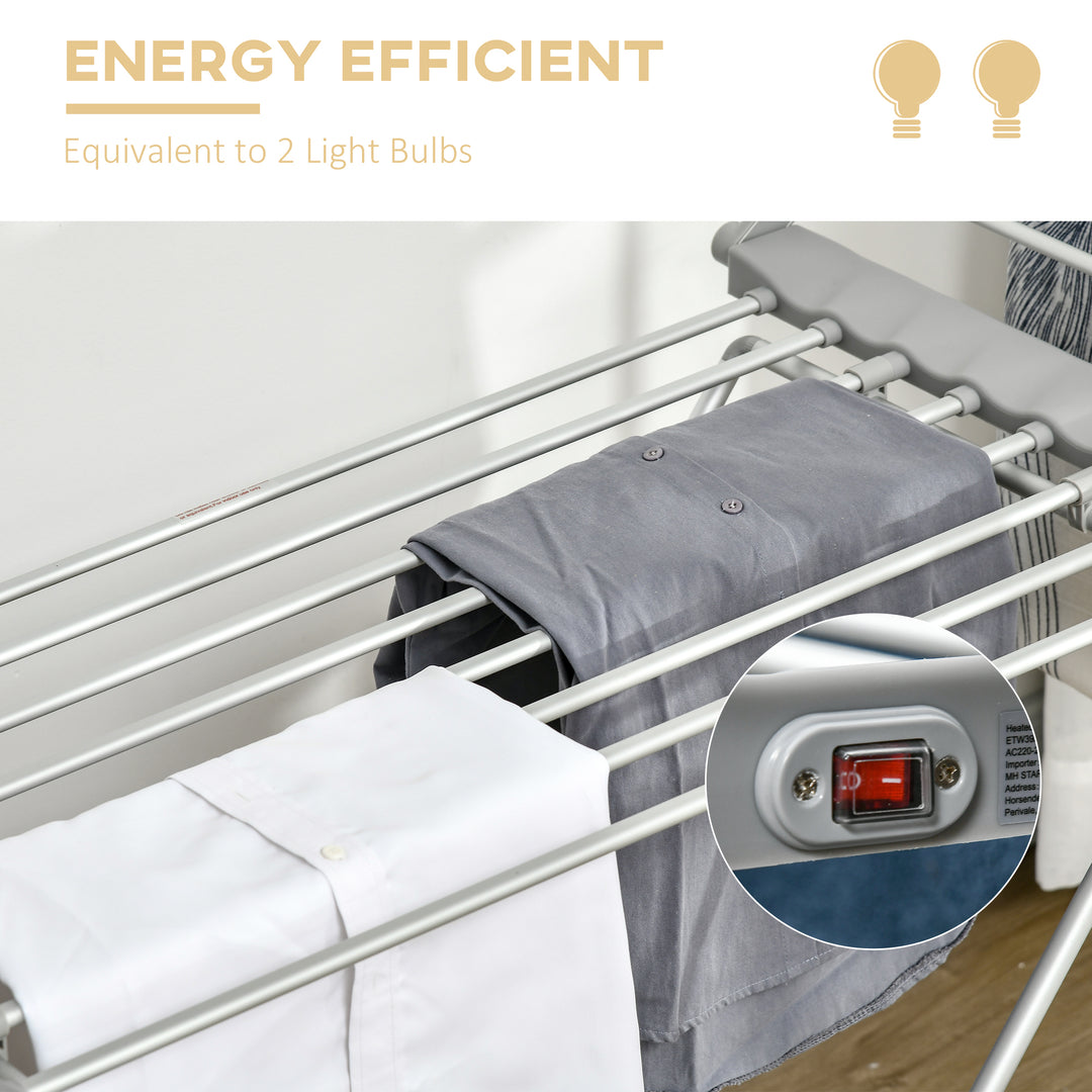 MCL Electric Heated Clothes Dryer, Folding Energy-Efficient Indoor Airer with Extendable Wings, Laundry Drying Horse Rack, Silver