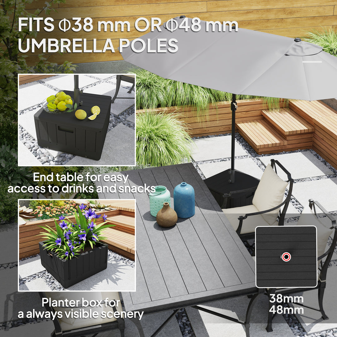 Garden Parasol Base Outdoor Umbrella Stand with Wheels Handles, Garden Umbrella Base, Filled Up to 80kg with Stand or 50kg with Water for 38, 48 mm Poles, Black