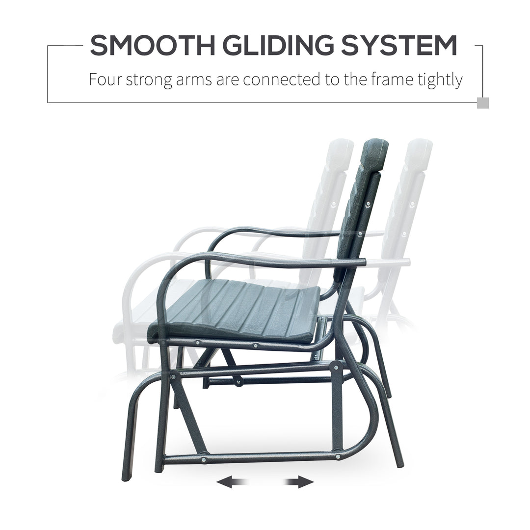 2 Seats Garden Glider Bench, Metal Frame and HDPE Swing Loveseat, Porch Rocking Glider for 2 Person with High Back and Armrest, Dark Green