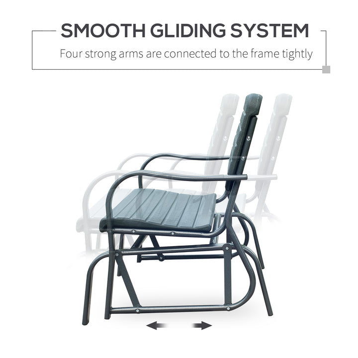 2 Seats Garden Glider Bench, Metal Frame and HDPE Swing Loveseat, Porch Rocking Glider for 2 Person with High Back and Armrest, Dark Green