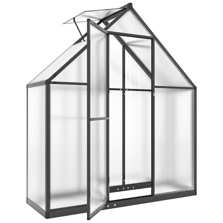 Polycarbonate Greenhouse with Swing Door and Adjustable Window, Walk-in Greenhouse, 5.5 x 6.5ft