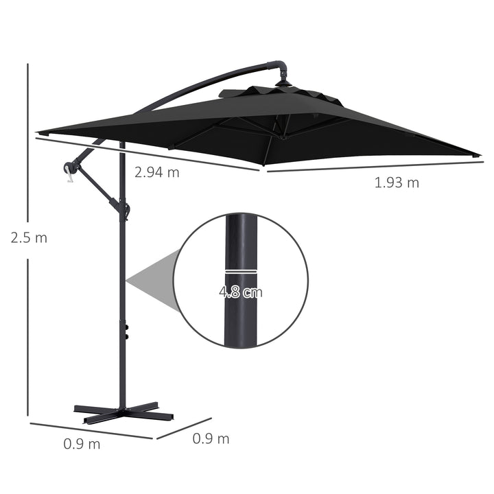 3m Cantilever Overhanging Parasol, with Cross Base - Black