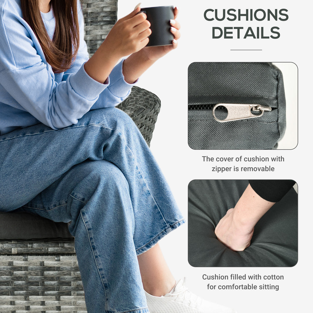 MCL 3 Pieces Rattan Bistro Set, Wicker Garden Furniture Set with 2-Tier Coffee Table and Chairs, Washable Cushions, for Outdoor Patio Balcony, Mixed Grey