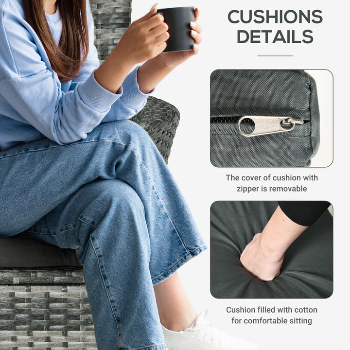 MCL 3 Pieces Rattan Bistro Set, Wicker Garden Furniture Set with 2-Tier Coffee Table and Chairs, Washable Cushions, for Outdoor Patio Balcony, Mixed Grey