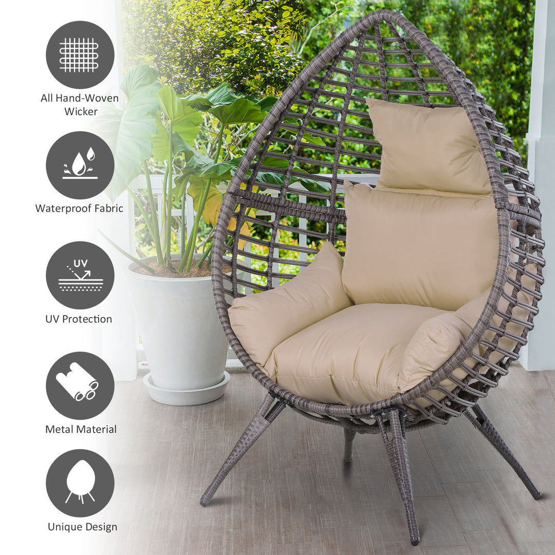 MCL Garden Egg Chair, Teardrop Outdoor PE Rattan Chair with Full-body Soft Padded Cushion, Grey