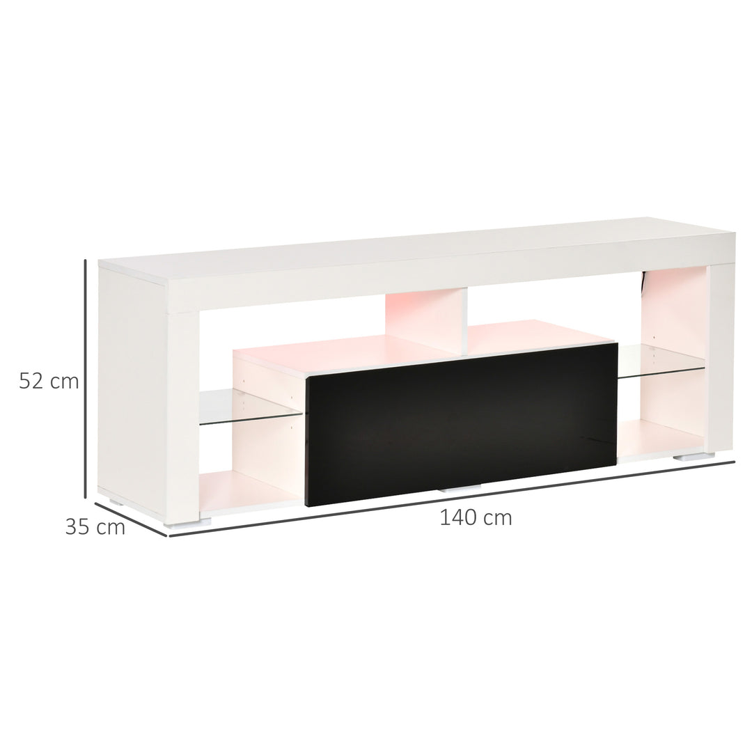 TV Unit, LED TV Stand Cabinet, High Gloss TV Table with Lights and Storage Shelf for 55 inch TVs for Living Room, Bedroom, Black and White