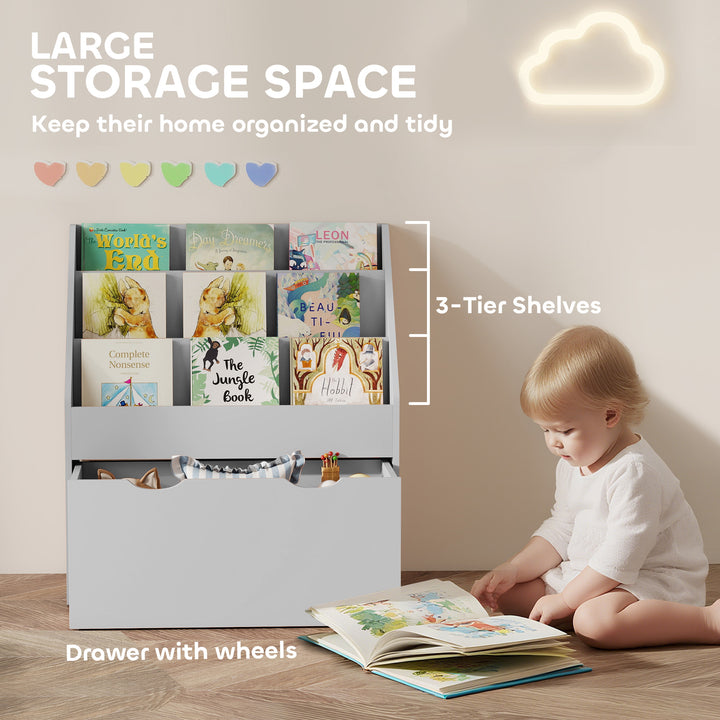 MCL Bookcase for Kids with Shelves, Drawer, Bookcase for Bedroom, Playroom, Grey