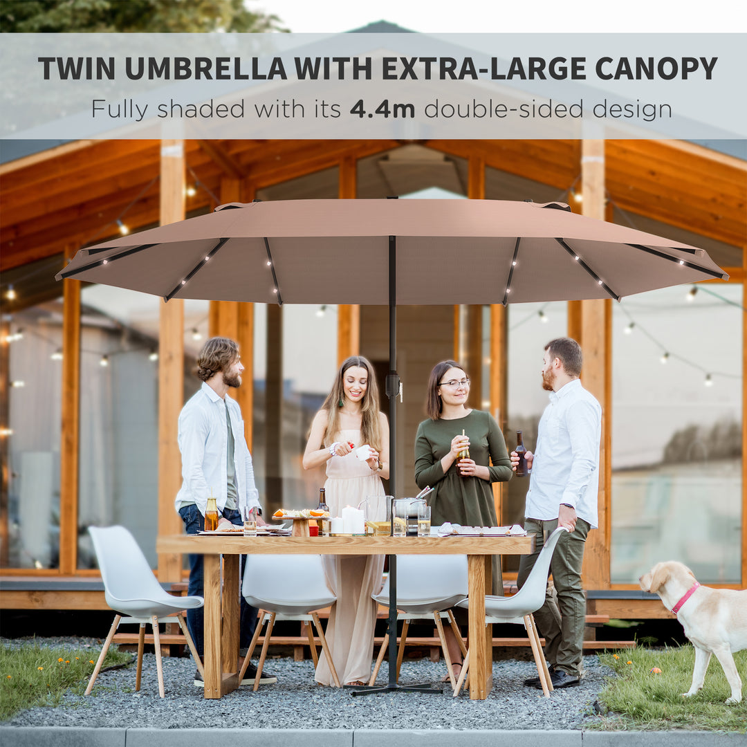 Garden Parasol 4.4m Double-Sided Sun Umbrella Patio Parasol LED Solar Lights Khaki