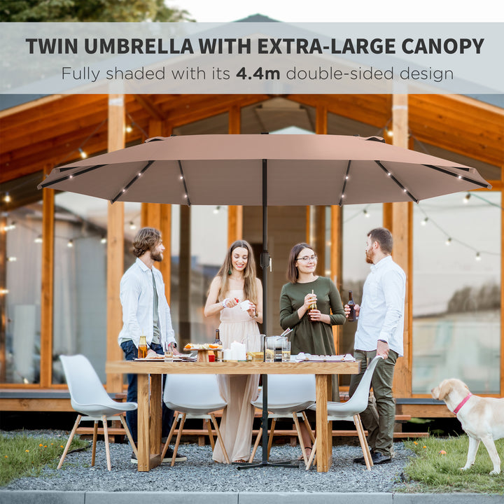 Garden Parasol 4.4m Double-Sided Sun Umbrella Patio Parasol LED Solar Lights Khaki