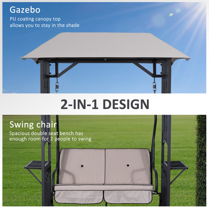 MCL Outdoor Garden 2 Seater Canopy Swing Chair Seat Porch Loveseat Vintage Hammock Cushioned Seat w/ and Side Drink Panel