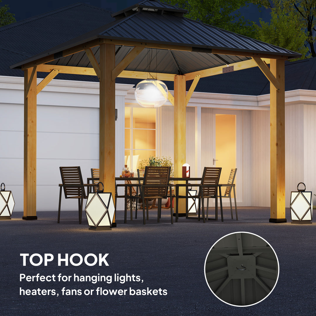 3x(3)M Outdoor Hardtop Gazebo Canopy with 2-Tier Roof and Solid Wood Frame, Outdoor Patio Shelter for Patio, Garden, Grey