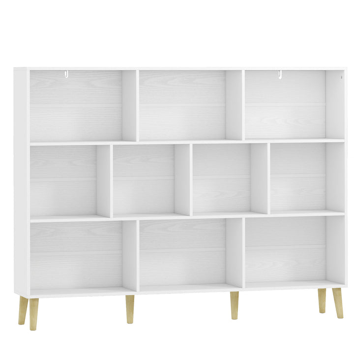 10-Cube Bookcase, 3-Tier Book Shelf with Solid Wood Legs, 140 cm Moder