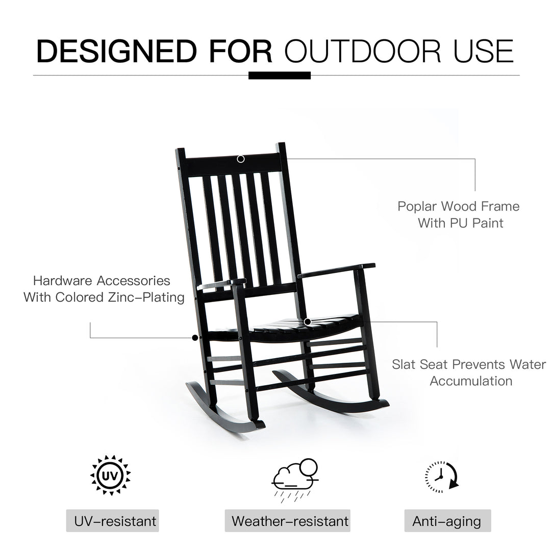 Outsunny Wooden Rocking Chair: Patio Rocker Armchair for Outdoor Seating, Black | Aosom UK