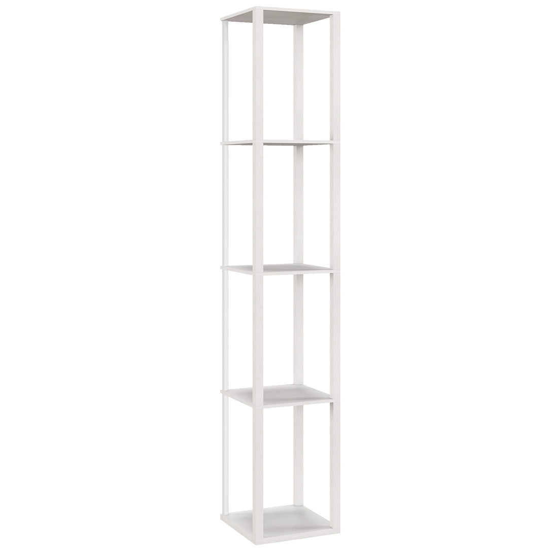 RGB LED Floor Lamp with Shelves, Modern Dimmable Standing Lamp with Remote Control, Adjustable Brightness & Speed for Living Room, Bedroom, Office, White