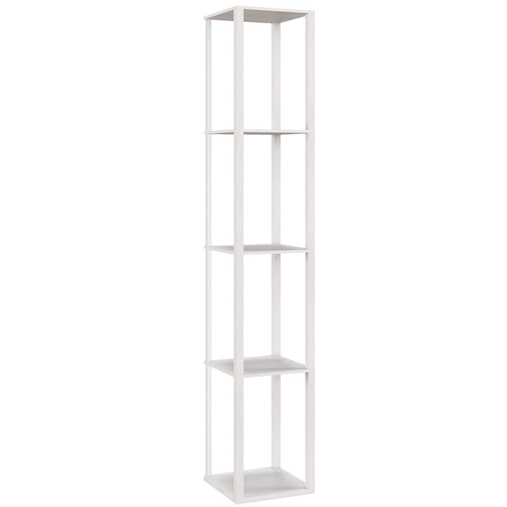 RGB LED Floor Lamp with Shelves, Modern Dimmable Standing Lamp with Remote Control, Adjustable Brightness & Speed for Living Room, Bedroom, Office, White