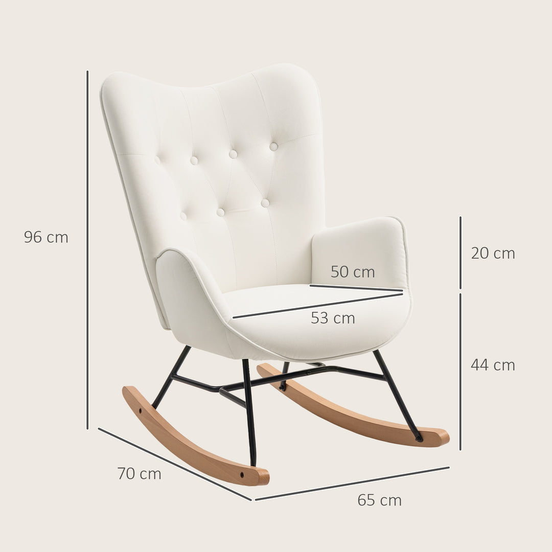 Rocking Chair, Modern Upholstered Velvet Armchair with Solid Wood Legs and Metal Frame for Living Room, Bedroom, Cream