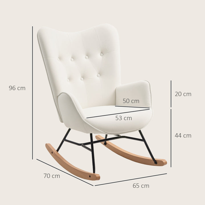 Rocking Chair, Modern Upholstered Velvet Armchair with Solid Wood Legs and Metal Frame for Living Room, Bedroom, Cream