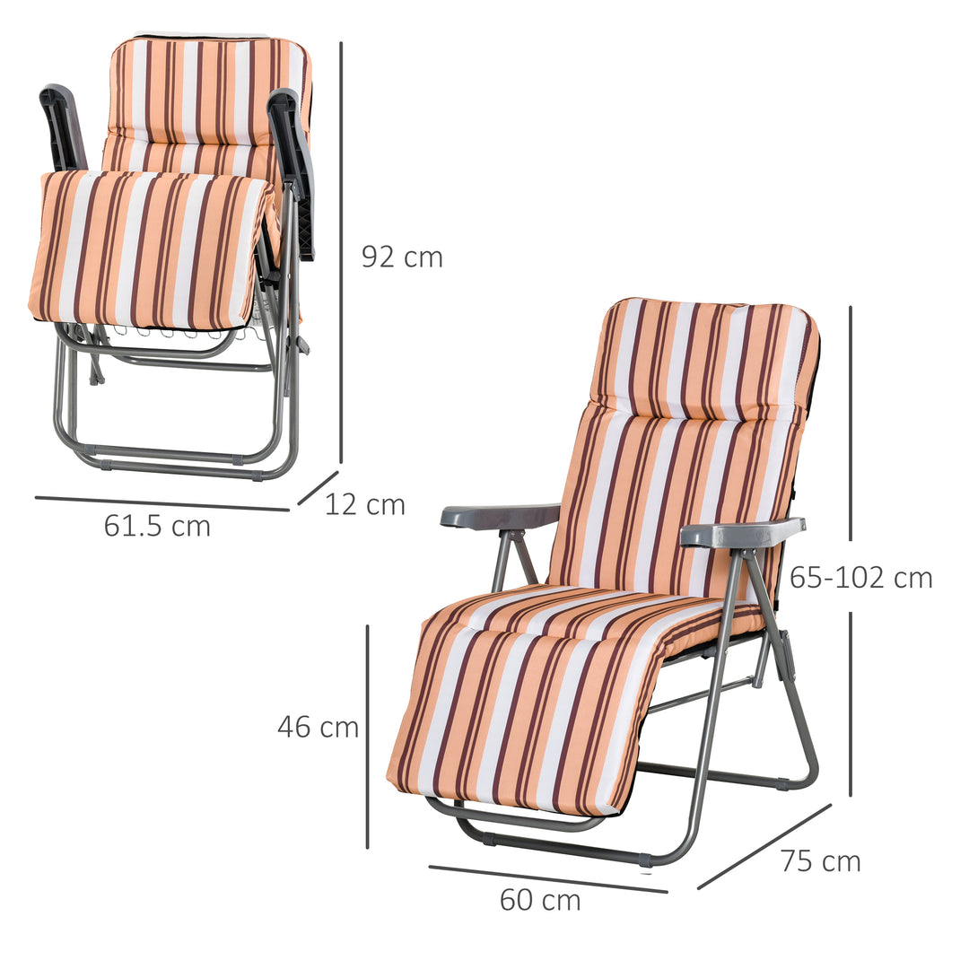 Outsunny Set of 2 Garden Sun Lounger Outdoor Reclining Seat Cushioned Seat Foldable Adjustable Recliner Orange and White