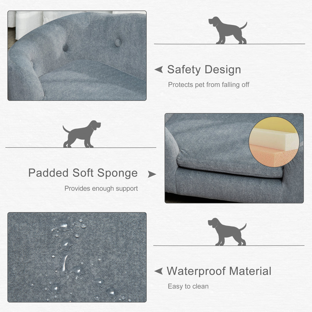 Dog Sofa Bed Pet Chair Couch with Water Resistant Fabric, Kitten Lounge with Soft Cushion, Wooden Frame for Mini Size Dogs - Grey