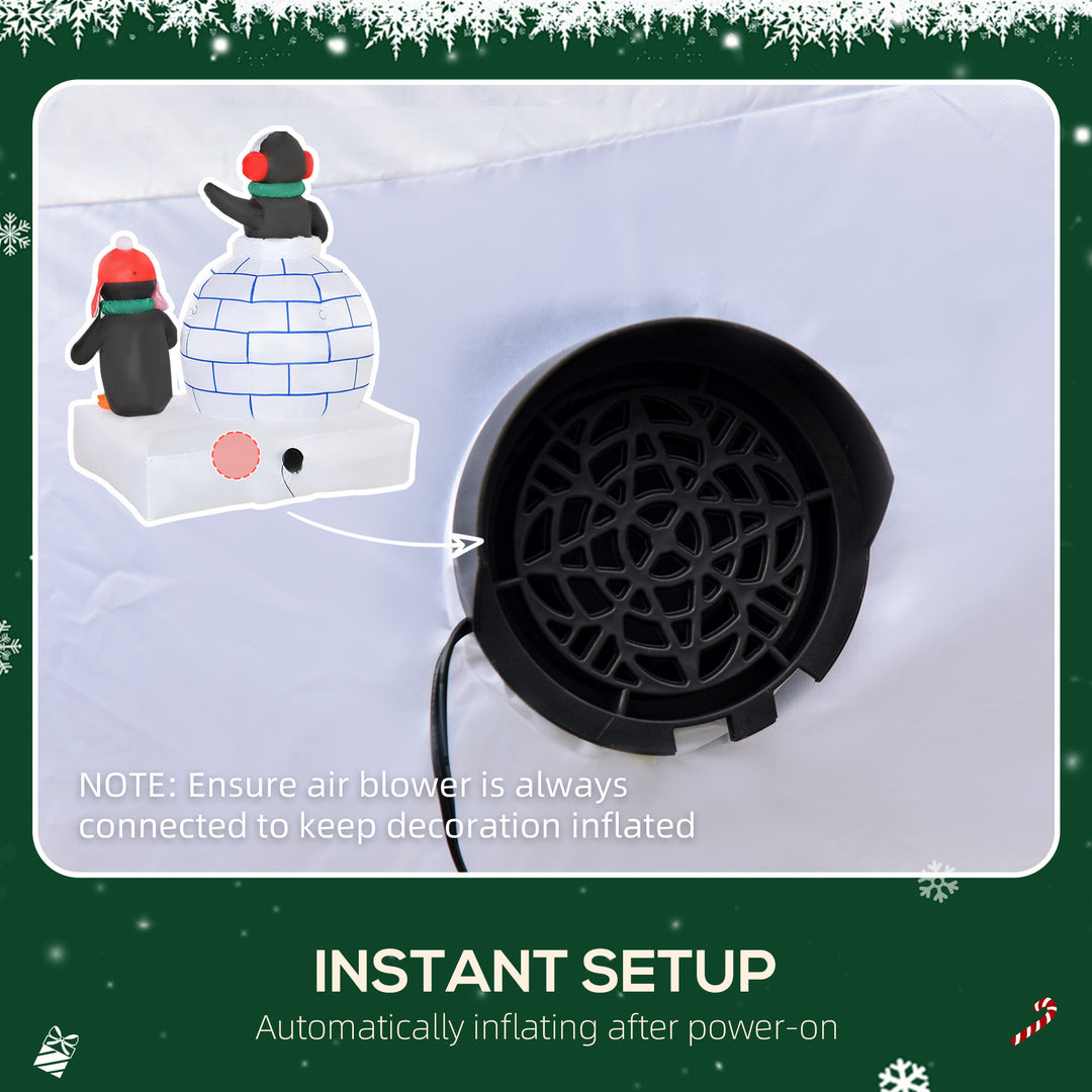 MCL 5ft Christmas Inflatable Two Penguins Wearing a Scarf with Ice House Blow Up Decor Home Indoors with Built-in LED Lights Outdoor Toys in Lawn Garden