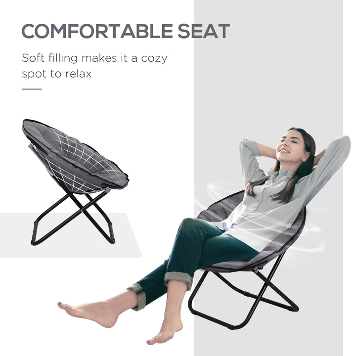 Camping Moon Chair, Portable Folding Camping Chair for Adults with Wide Padded Oxford Seat for Outdoor Camp, Travel, Fishing, Beach, Grey