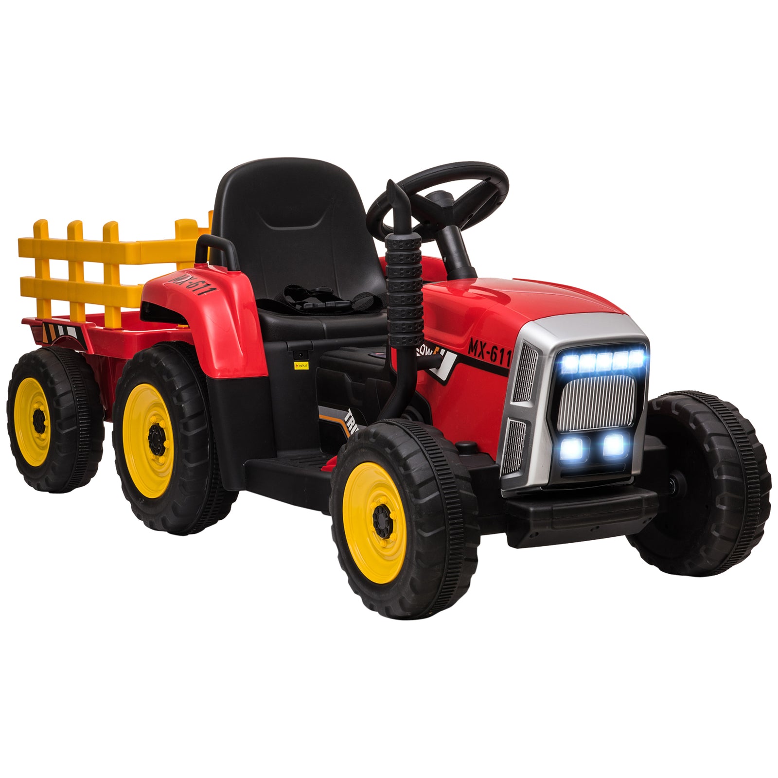 Ride On Tractor, Battery Powered Electric Car, with Detachable Trailer, Remote Control, Music - Red