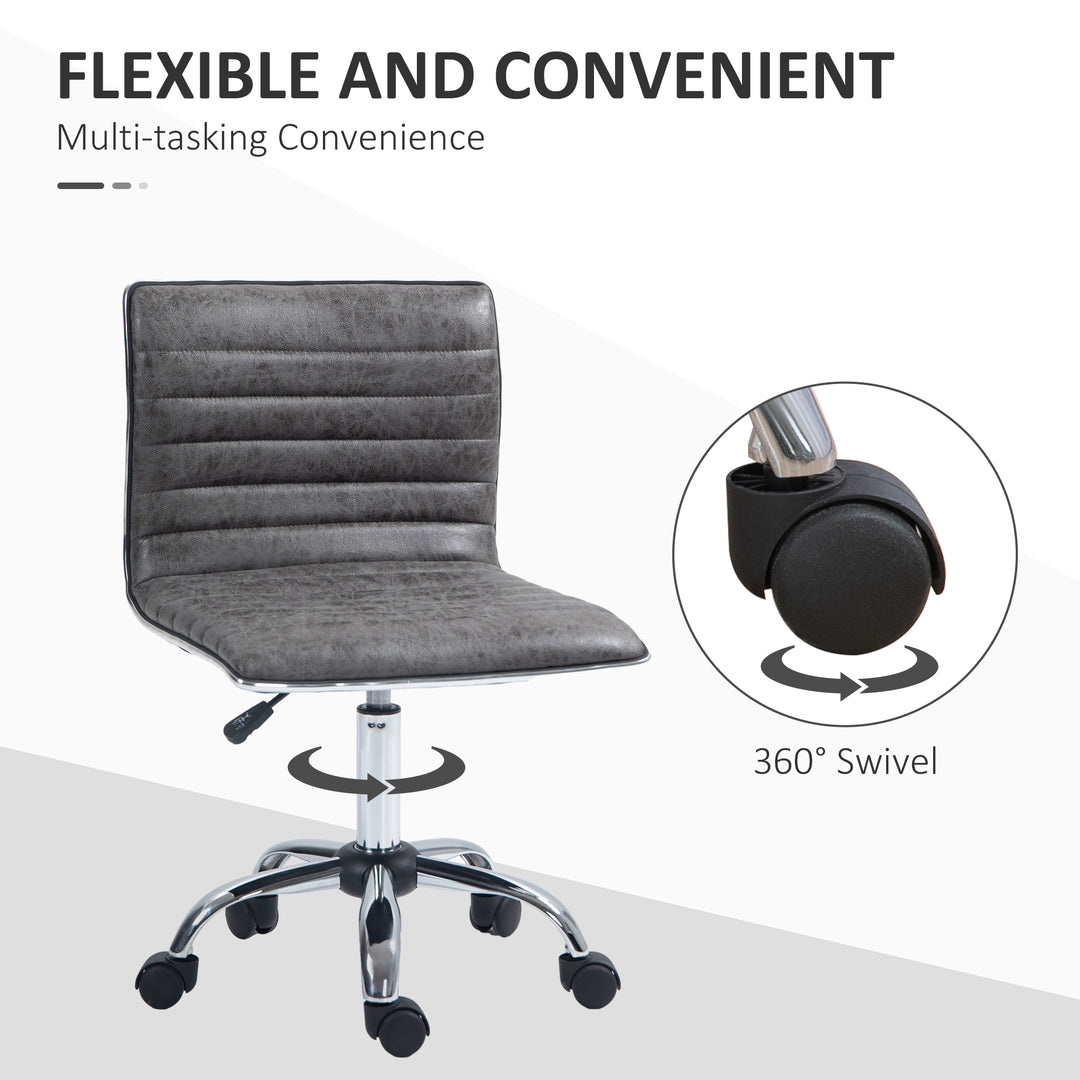 Armless Task Desk Chair, Swivel Office Chair with Microfibre Cloth, Adjustable Seat Height, Chrome Base, Wheels for Home, Grey