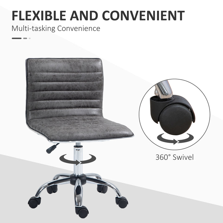 Armless Task Desk Chair, Swivel Office Chair with Microfibre Cloth, Adjustable Seat Height, Chrome Base, Wheels for Home, Grey