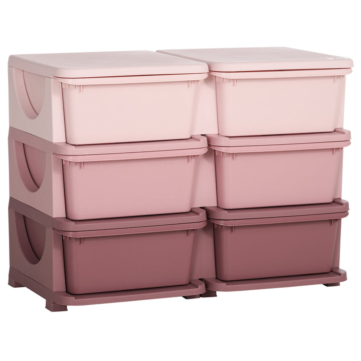 ZONEKIZ Kids Storage Units w/ 6 Drawers, 3 Tier Kids Toy Storage Organizer, Vertical Dresser Tower for Nursery Playroom Kindergarten, Pink | Aosom UK